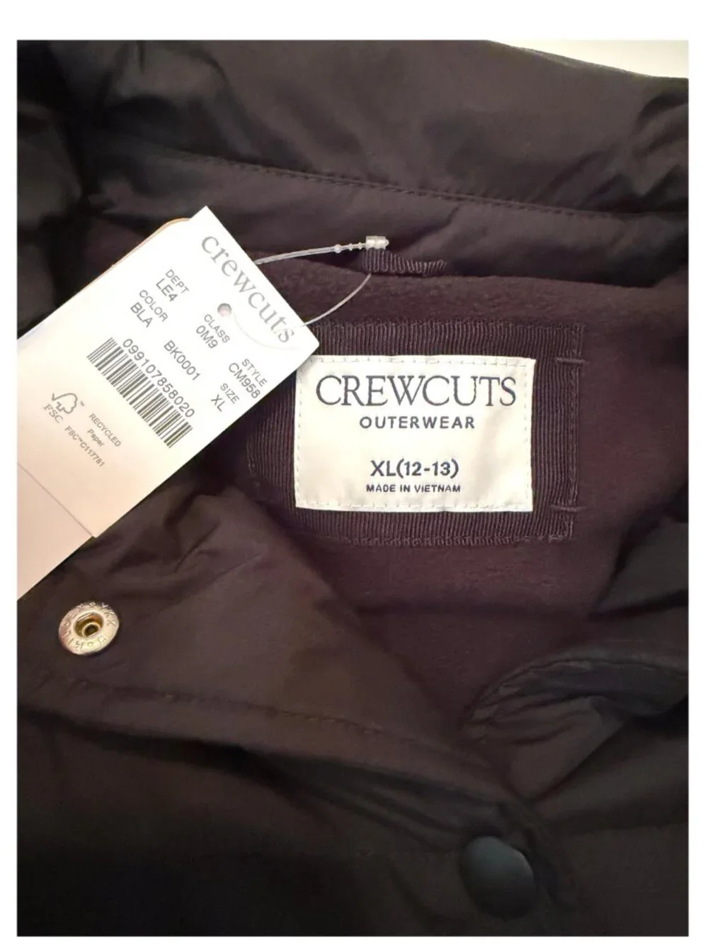 Girls NWT Sealed Black J.Crew Puffer Jacket Size XL Size 12-13